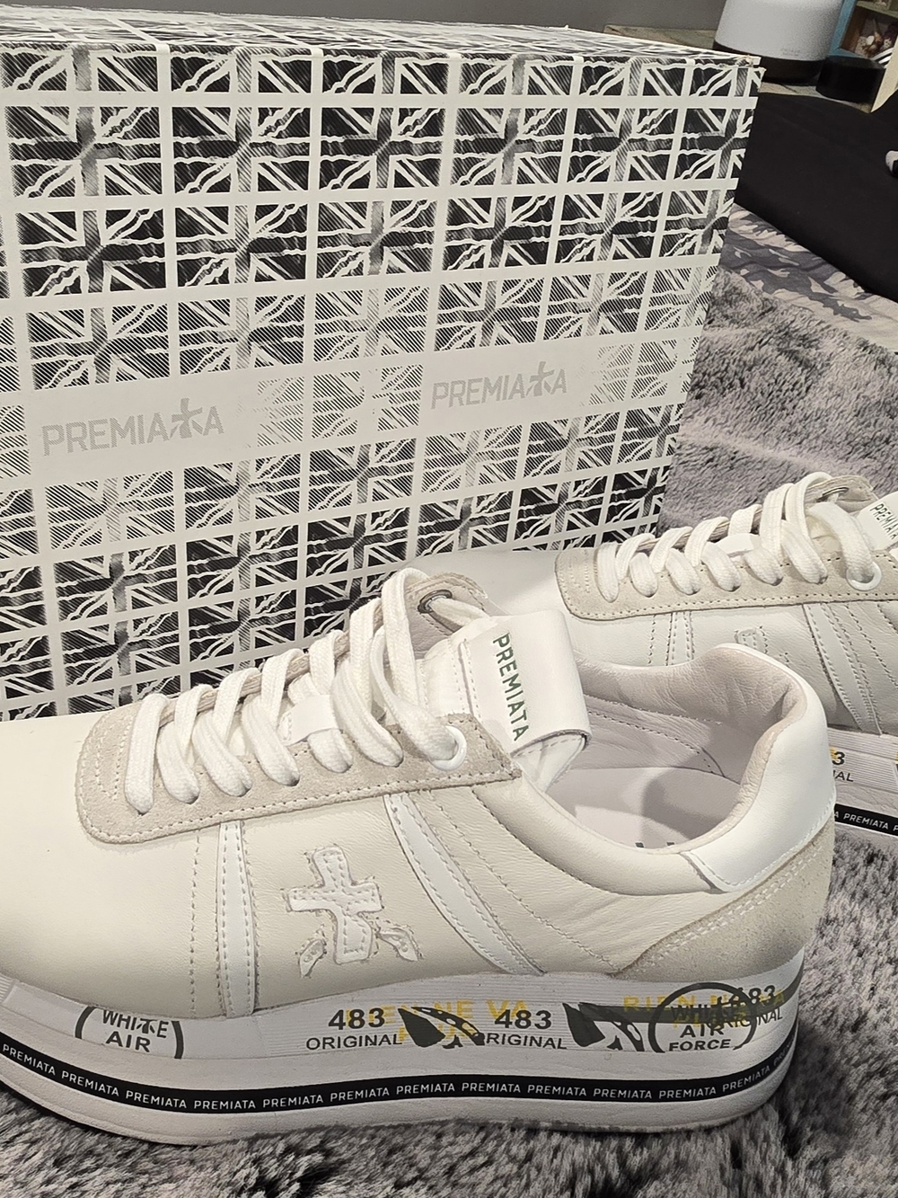 Premiata Off-White Leather Low-Top Sneakers with Printed Midsole